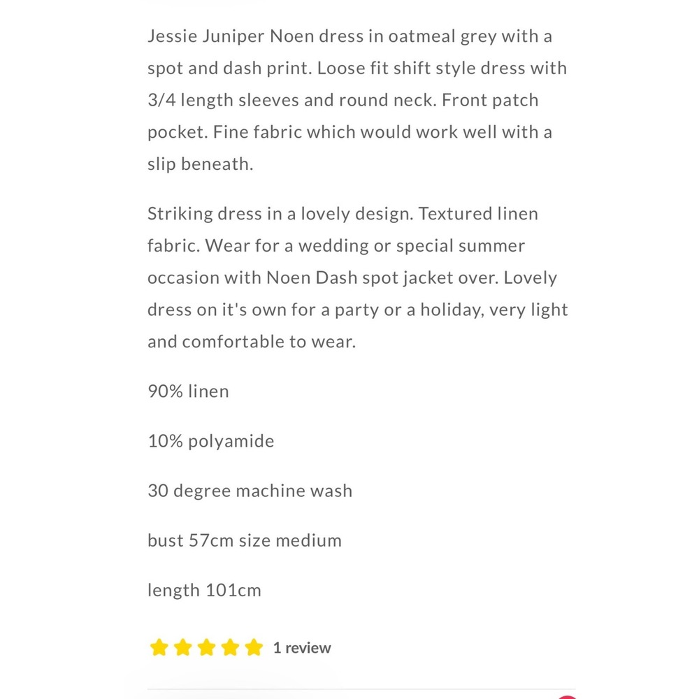 Noen Jessie Juniper Linen Shift‎ Dress Oatmeal Grey Spot Dash Print US 16 - Picture 4 of 11